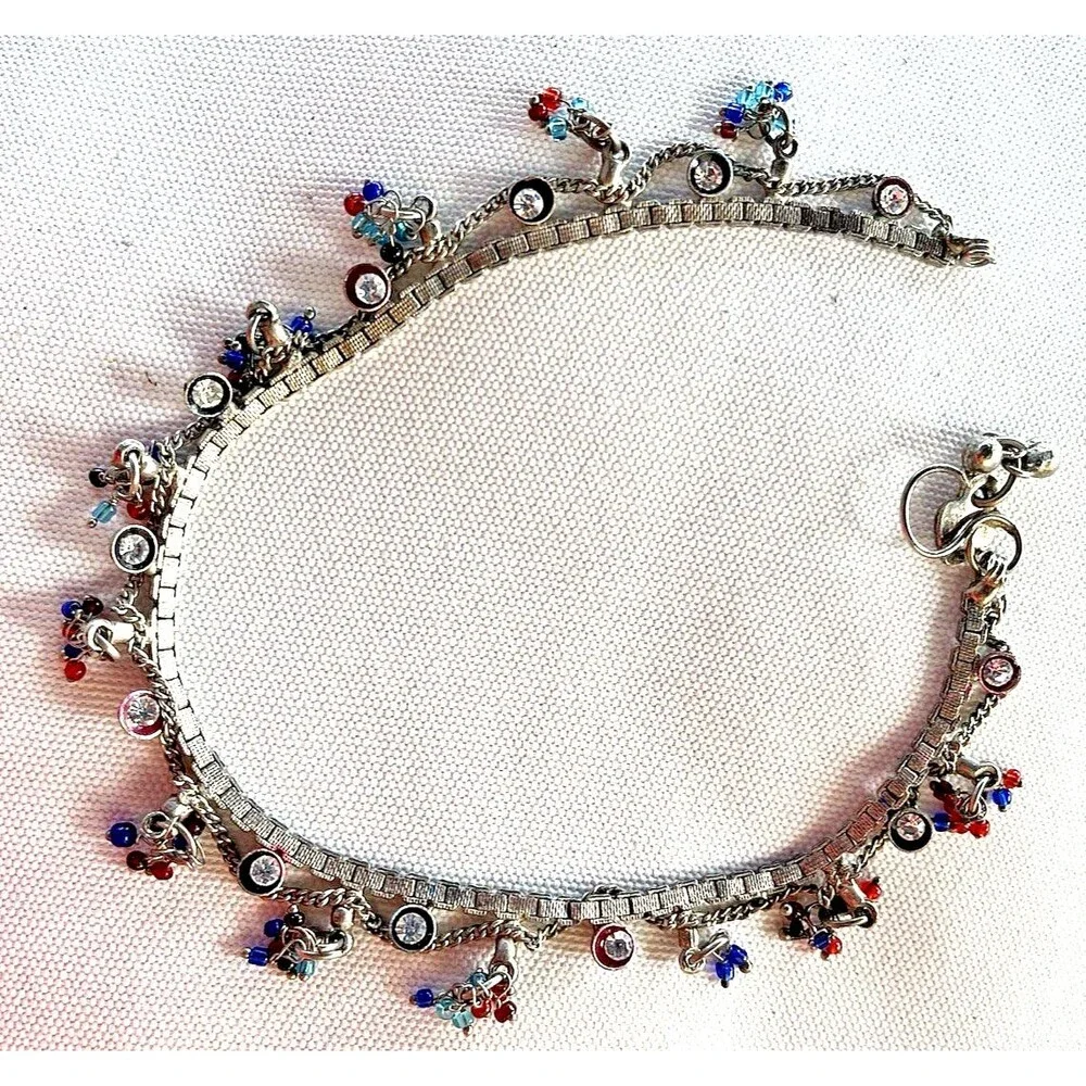 Y2K Bling Ankle Colorful Rhinestones & Bead Ankle Bracelet Belly Dancer Boho